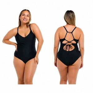 Body Glove Womens Black Strappy Lace Up Back One Piece Swimsuit Size 1X NWOT